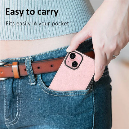 For iPhone 15 Case Anti-drop Litchi Texture PU Leather+TPU Phone Protector
