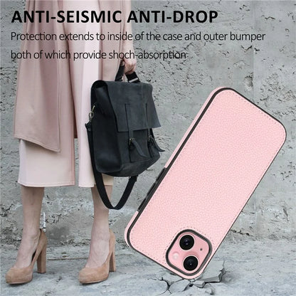 For iPhone 15 Case Anti-drop Litchi Texture PU Leather+TPU Phone Protector