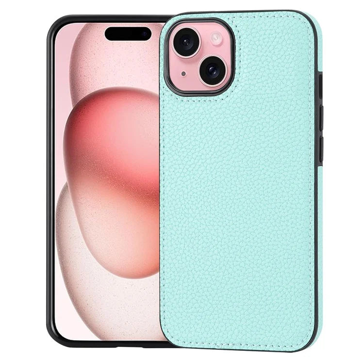 For iPhone 15 Case Anti-drop Litchi Texture PU Leather+TPU Phone Protector