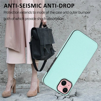 For iPhone 15 Case Anti-drop Litchi Texture PU Leather+TPU Phone Protector