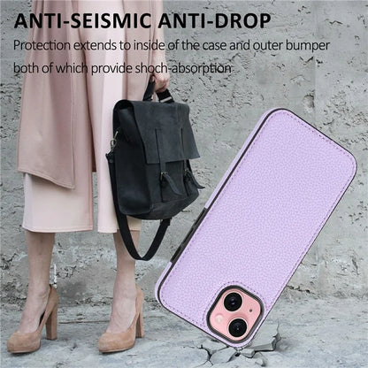For iPhone 15 Case Anti-drop Litchi Texture PU Leather+TPU Phone Protector