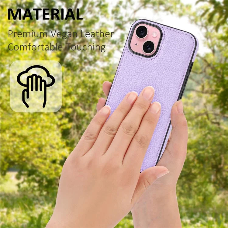 For iPhone 15 Case Anti-drop Litchi Texture PU Leather+TPU Phone Protector