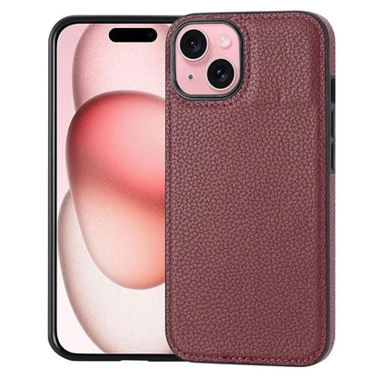 For iPhone 15 Case Anti-drop Litchi Texture PU Leather+TPU Phone Protector