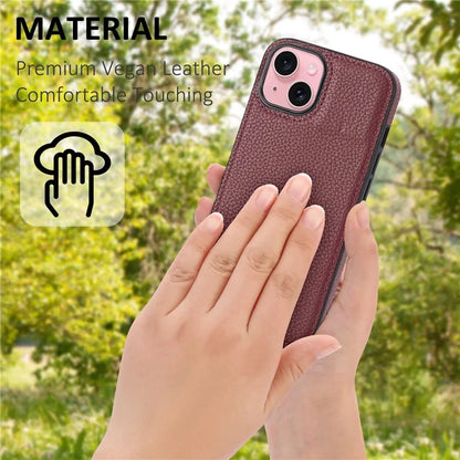 For iPhone 15 Case Anti-drop Litchi Texture PU Leather+TPU Phone Protector