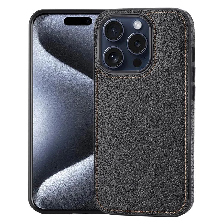 For iPhone 15 Pro Max Case PU Leather Coated TPU Scratch-resistant Mobile Phone Cover