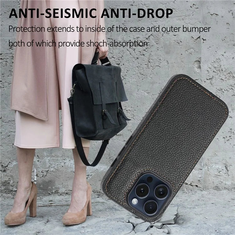 For iPhone 15 Pro Max Case PU Leather Coated TPU Scratch-resistant Mobile Phone Cover