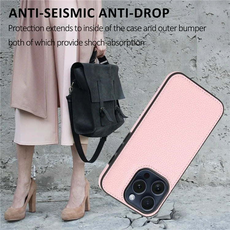 For iPhone 15 Pro Max Case PU Leather Coated TPU Scratch-resistant Mobile Phone Cover