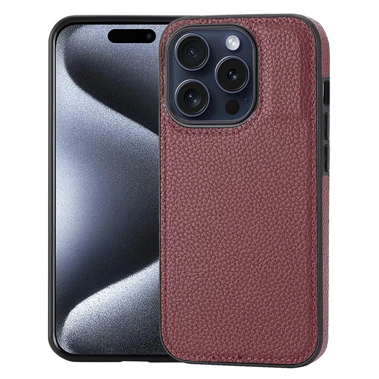 For iPhone 15 Pro Max Case PU Leather Coated TPU Scratch-resistant Mobile Phone Cover