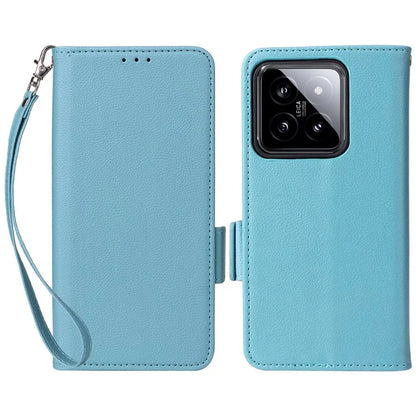 For Xiaomi 14 Case Litchi Texture Anti-Collision PU Leather Smartphone Cover with Strap