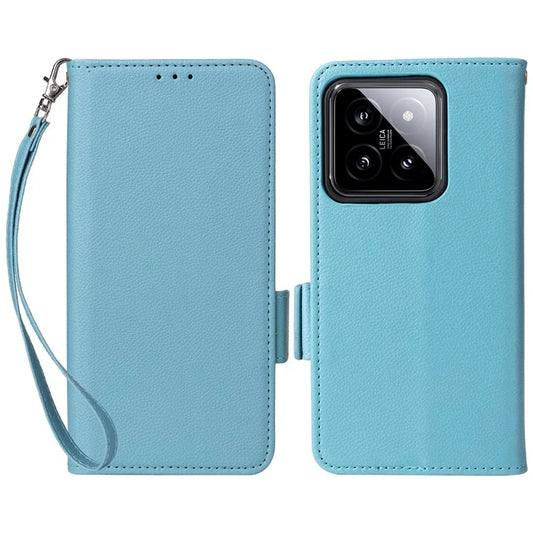 For Xiaomi 14 Case Litchi Texture Anti-Collision PU Leather Smartphone Cover with Strap
