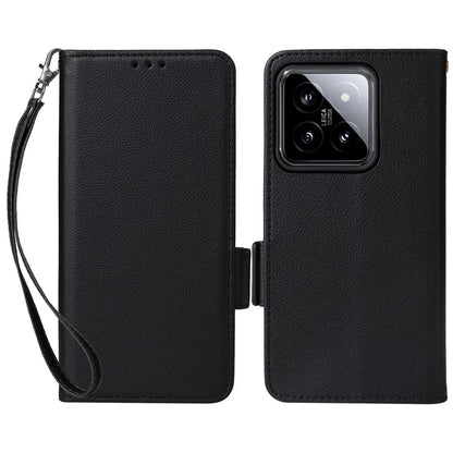 For Xiaomi 14 Case Litchi Texture Anti-Collision PU Leather Smartphone Cover with Strap