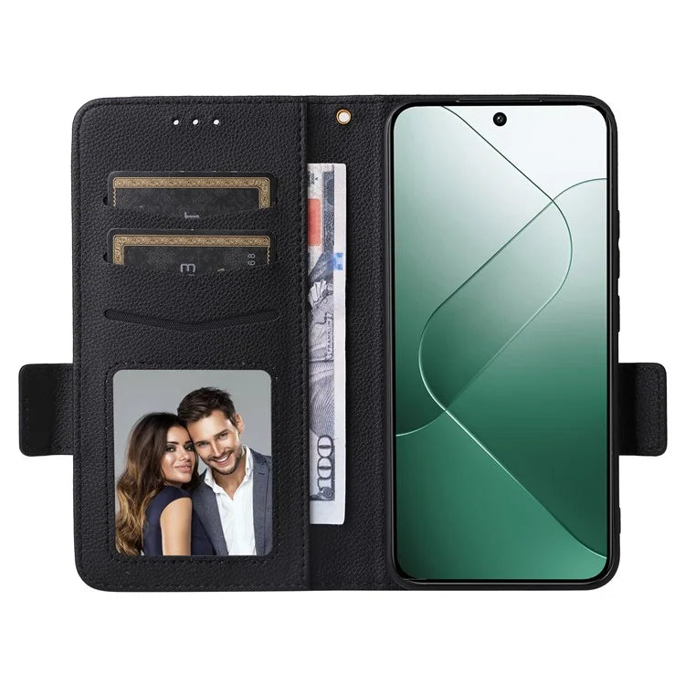 For Xiaomi 14 Case Litchi Texture Anti-Collision PU Leather Smartphone Cover with Strap