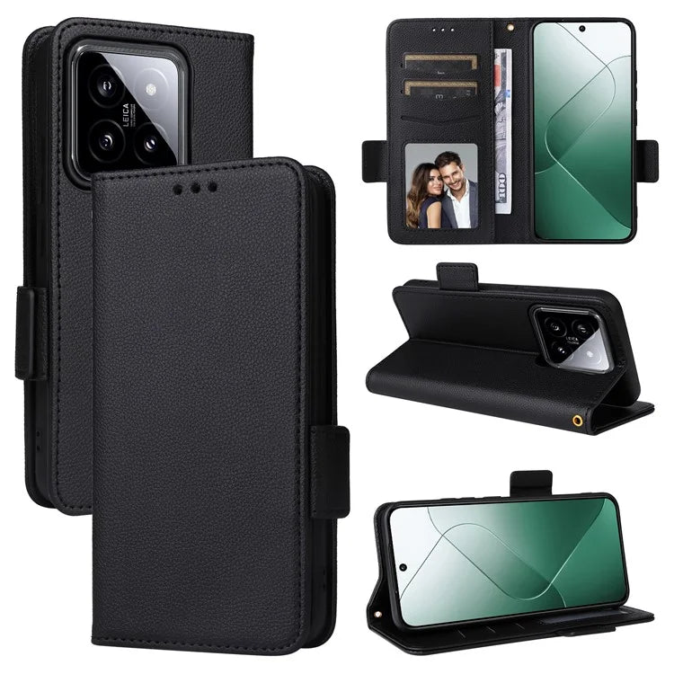 For Xiaomi 14 Case Litchi Texture Anti-Collision PU Leather Smartphone Cover with Strap