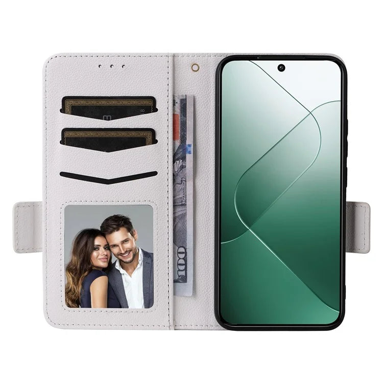 For Xiaomi 14 Case Litchi Texture Anti-Collision PU Leather Smartphone Cover with Strap