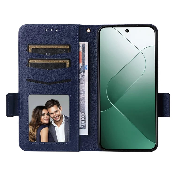 For Xiaomi 14 Case Litchi Texture Anti-Collision PU Leather Smartphone Cover with Strap