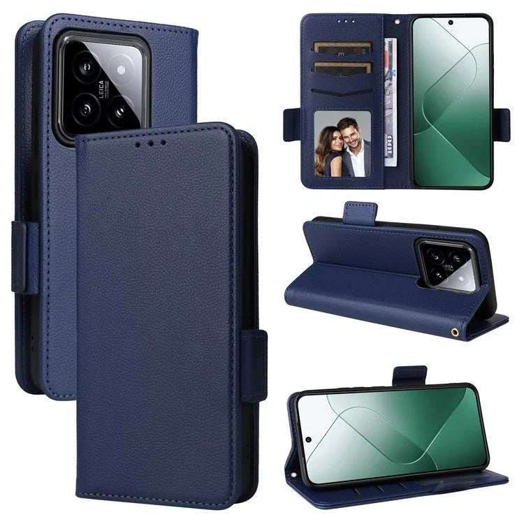 For Xiaomi 14 Case Litchi Texture Anti-Collision PU Leather Smartphone Cover with Strap