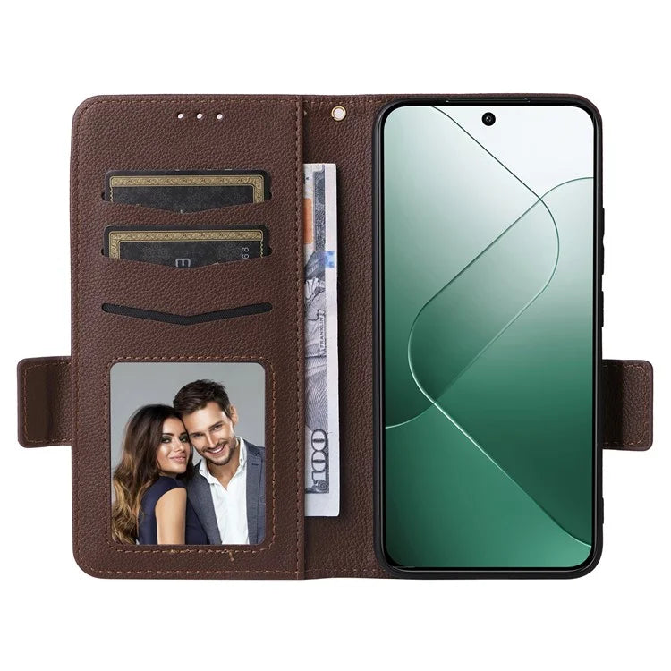 For Xiaomi 14 Case Litchi Texture Anti-Collision PU Leather Smartphone Cover with Strap