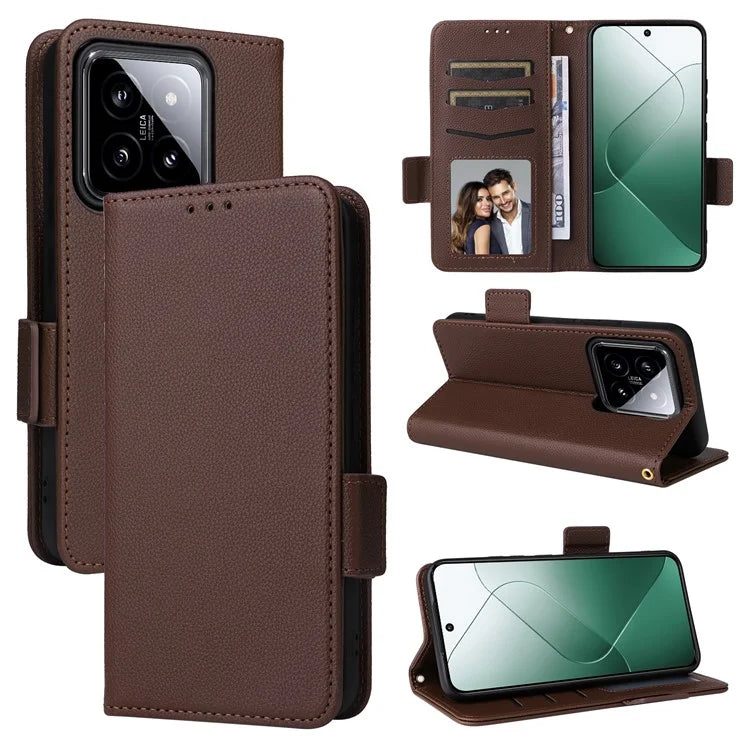 For Xiaomi 14 Case Litchi Texture Anti-Collision PU Leather Smartphone Cover with Strap