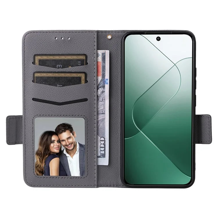 For Xiaomi 14 Case Litchi Texture Anti-Collision PU Leather Smartphone Cover with Strap