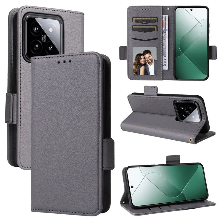 For Xiaomi 14 Case Litchi Texture Anti-Collision PU Leather Smartphone Cover with Strap
