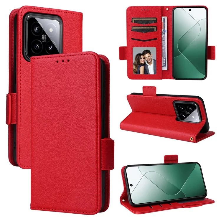 For Xiaomi 14 Case Litchi Texture Anti-Collision PU Leather Smartphone Cover with Strap
