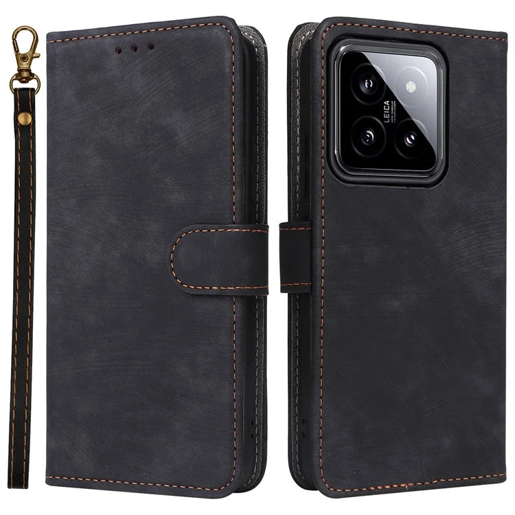 For Xiaomi 14 Leather Case RFID Blocking Wallet Magnetic Phone Cover with Strap