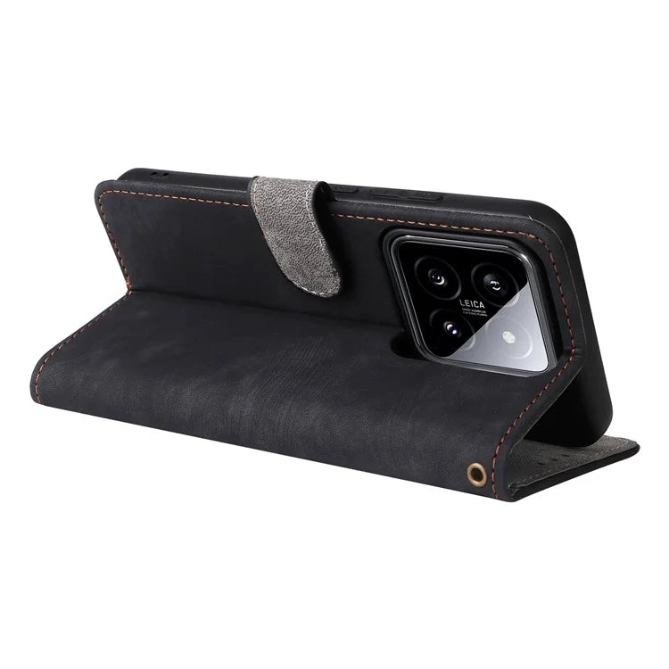 For Xiaomi 14 Leather Case RFID Blocking Wallet Magnetic Phone Cover with Strap