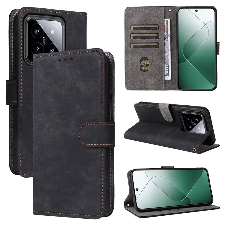 For Xiaomi 14 Leather Case RFID Blocking Wallet Magnetic Phone Cover with Strap