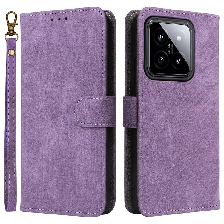 For Xiaomi 14 Leather Case RFID Blocking Wallet Magnetic Phone Cover with Strap