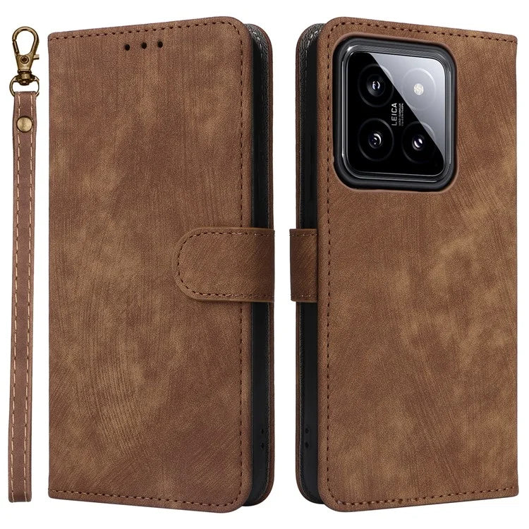 For Xiaomi 14 Leather Case RFID Blocking Wallet Magnetic Phone Cover with Strap