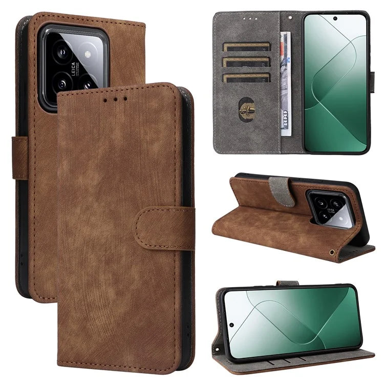 For Xiaomi 14 Leather Case RFID Blocking Wallet Magnetic Phone Cover with Strap
