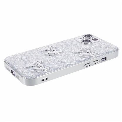 For iPhone 15 Case 3D Epoxy Electroplating Silver TPU Phone Back Cover