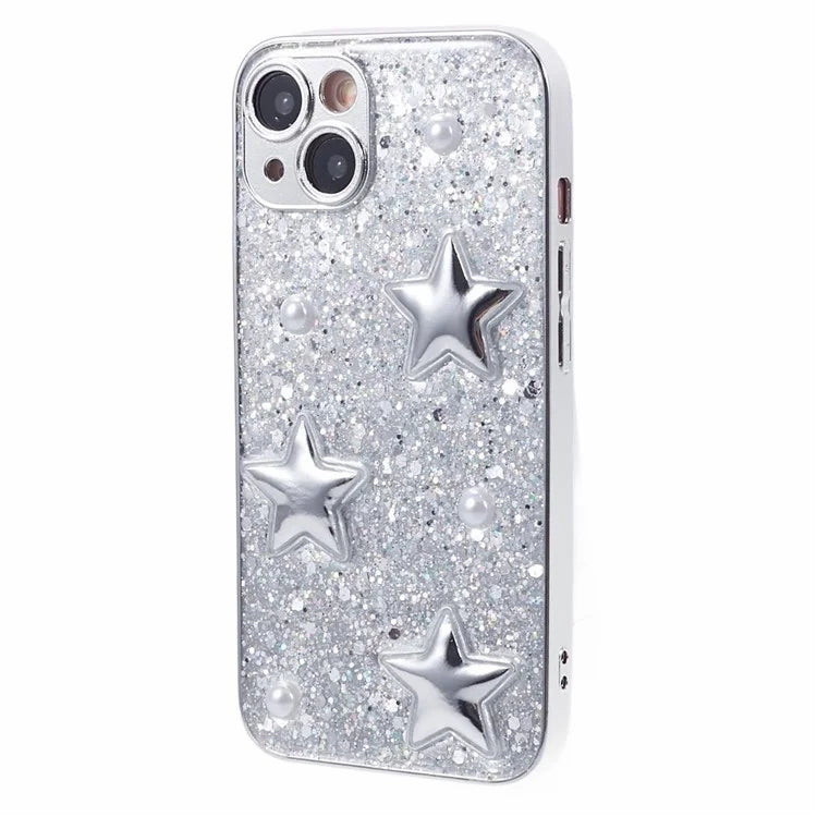 For iPhone 15 Case 3D Epoxy Electroplating Silver TPU Phone Back Cover