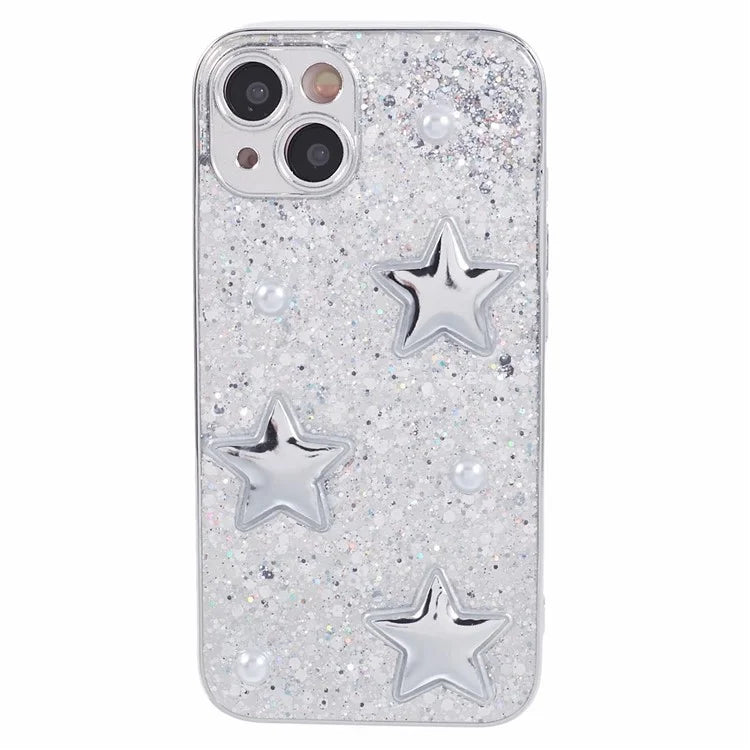 For iPhone 15 Case 3D Epoxy Electroplating Silver TPU Phone Back Cover