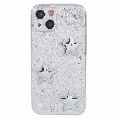 For iPhone 15 Case 3D Epoxy Electroplating Silver TPU Phone Back Cover