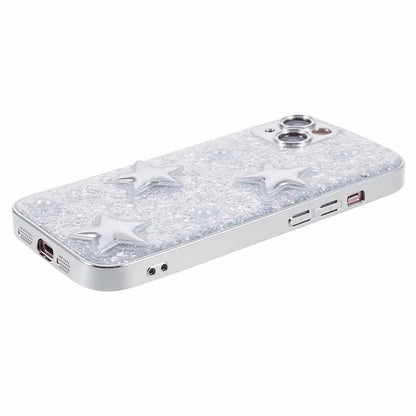 For iPhone 15 Case 3D Epoxy Electroplating Silver TPU Phone Back Cover