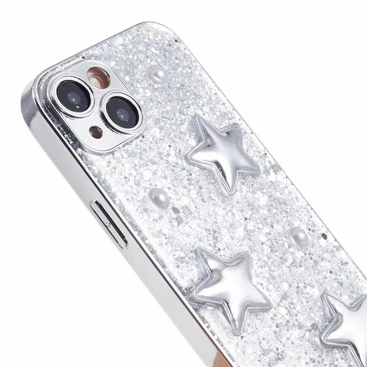For iPhone 15 Case 3D Epoxy Electroplating Silver TPU Phone Back Cover