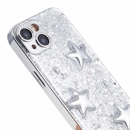 For iPhone 15 Case 3D Epoxy Electroplating Silver TPU Phone Back Cover
