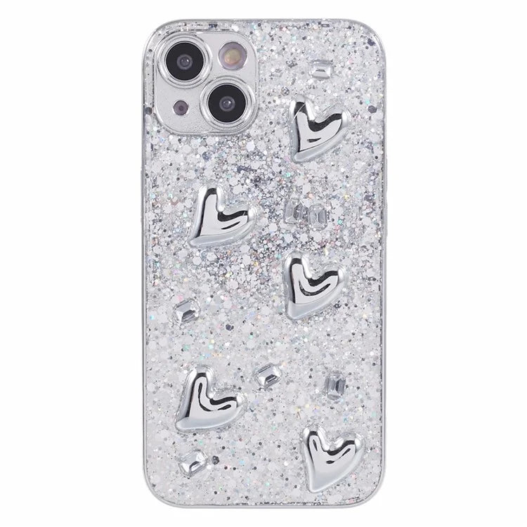 For iPhone 15 Case 3D Epoxy Electroplating Silver TPU Phone Back Cover