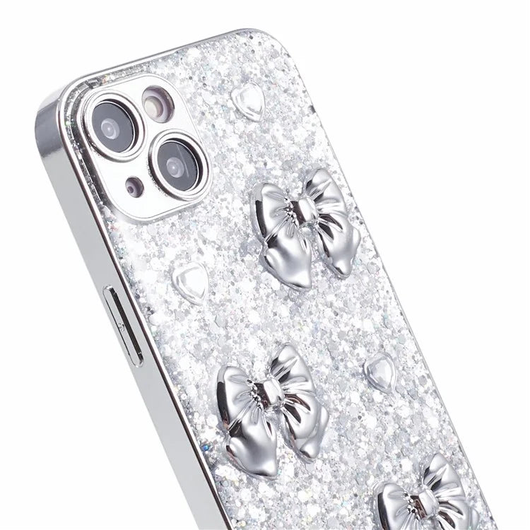For iPhone 14 Case Stylish Epoxy Pattern Silver Electroplating TPU Phone Cover