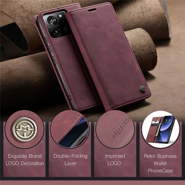 CASEME 013 Series For Xiaomi 13T / 13T Pro / Redmi K60 Ultra Case PU Leather Folio Stand Phone Cover