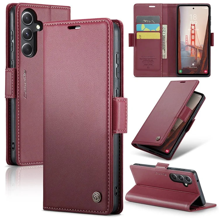 CASEME 023 Series For Samsung Galaxy S23 FE Case PU Leather RFID Blocking Phone Cover