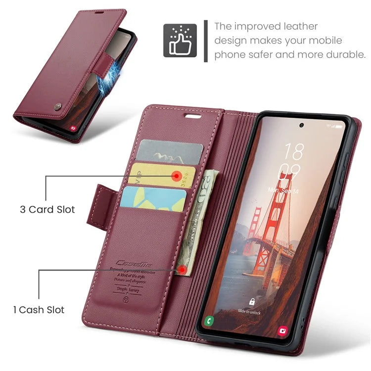 CASEME 023 Series For Samsung Galaxy S23 FE Case PU Leather RFID Blocking Phone Cover