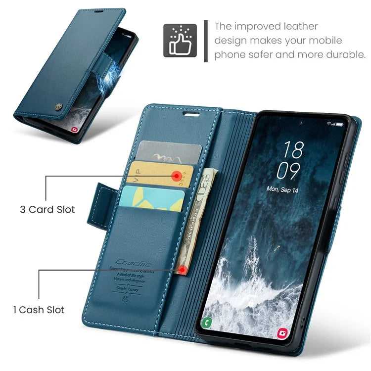 CASEME 023 Series For Samsung Galaxy S23 FE Case PU Leather RFID Blocking Phone Cover