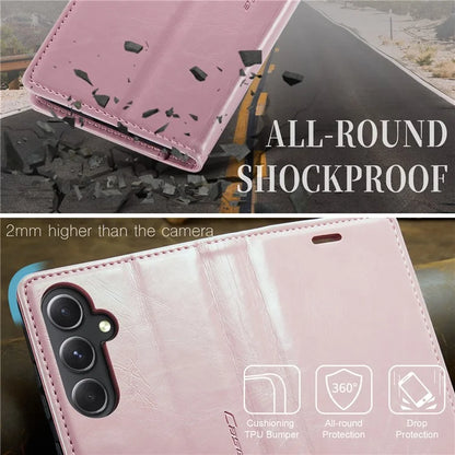CASEME 003 Series For Samsung Galaxy S23 FE Case Waxy Crazy Horse Texture Wallet Phone Cover
