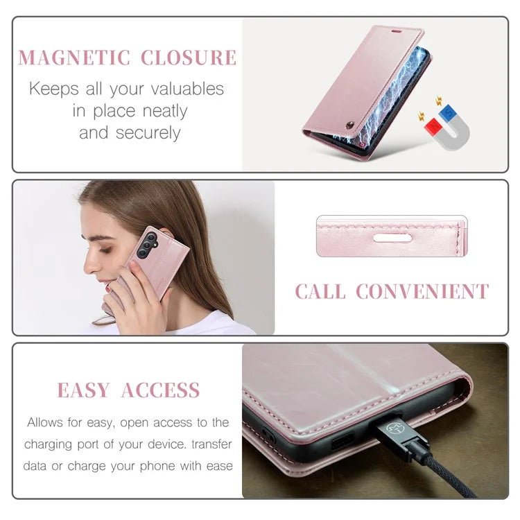 CASEME 003 Series For Samsung Galaxy S23 FE Case Waxy Crazy Horse Texture Wallet Phone Cover