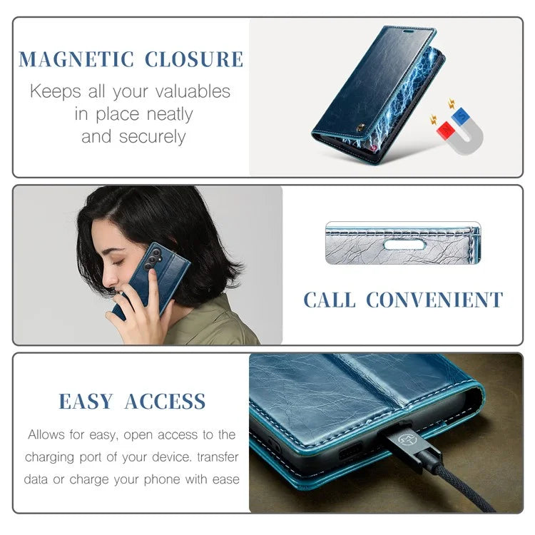 CASEME 003 Series For Samsung Galaxy S23 FE Case Waxy Crazy Horse Texture Wallet Phone Cover