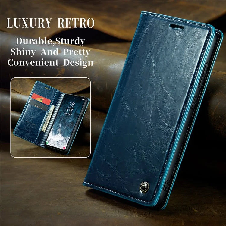 CASEME 003 Series For Samsung Galaxy S23 FE Case Waxy Crazy Horse Texture Wallet Phone Cover