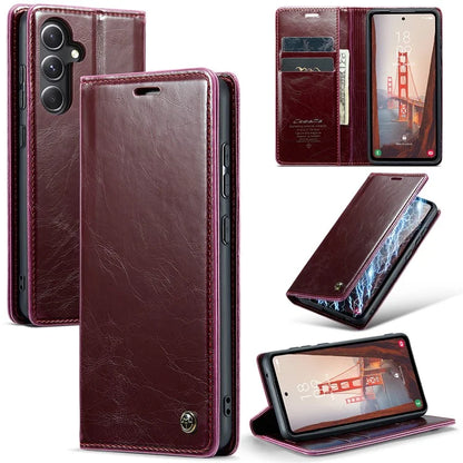 CASEME 003 Series For Samsung Galaxy S23 FE Case Waxy Crazy Horse Texture Wallet Phone Cover