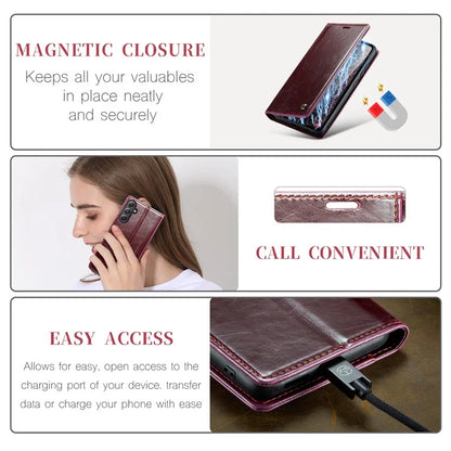 CASEME 003 Series For Samsung Galaxy S23 FE Case Waxy Crazy Horse Texture Wallet Phone Cover